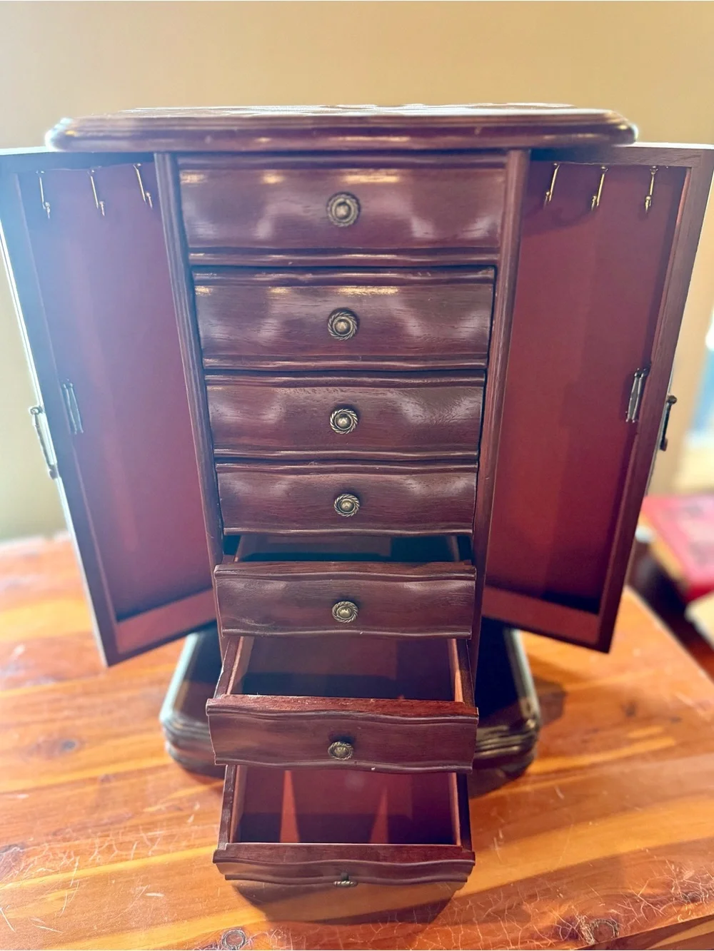 Vintage-Style Wooden Jewelry Box / Armoire Cabinet with Mirror